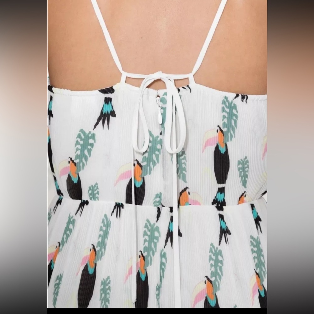 & Other Stories White Toucan Tropical Frill Tiered Maxi Dress Womens‎ - Picture 3 of 11